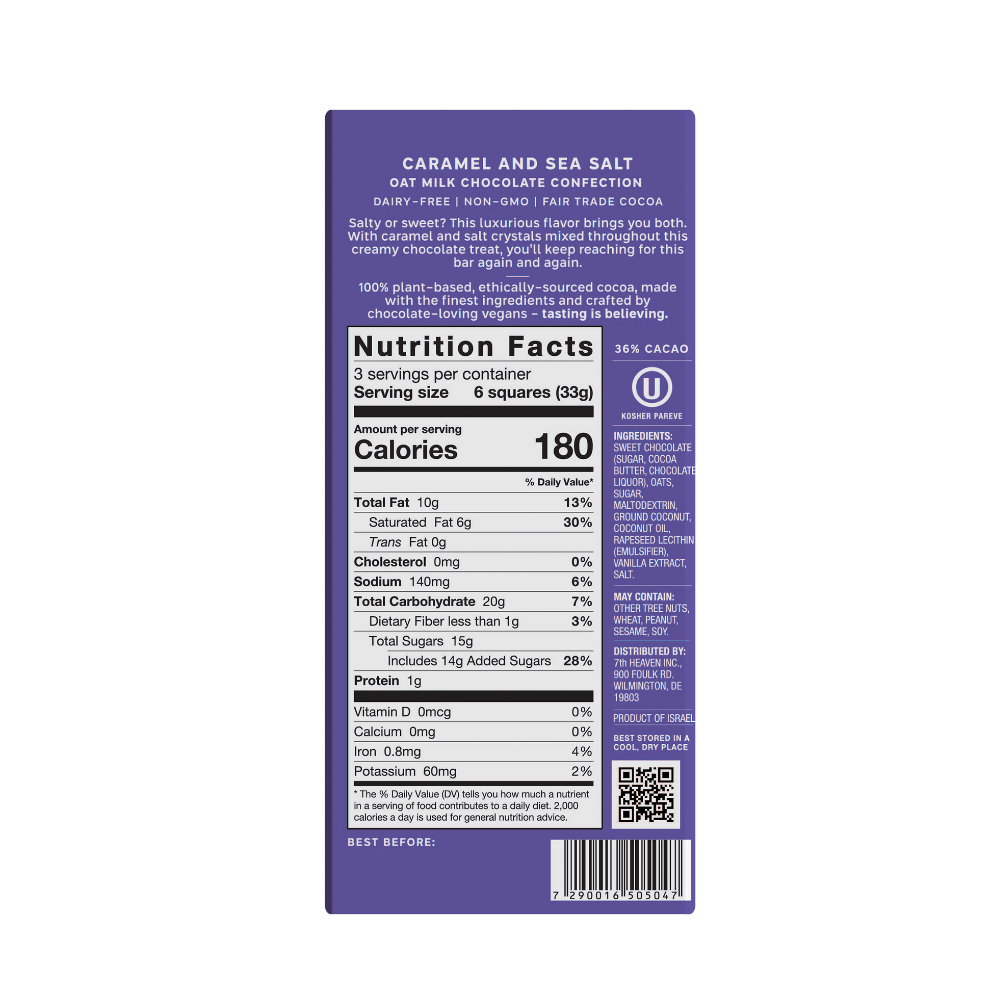 7th Heaven Salted Caramel dairy free chocolate bar
